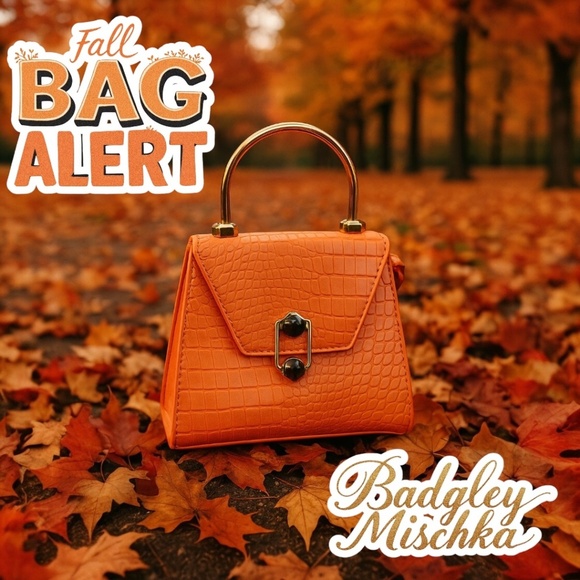 Badgley Mischka Orange Croc-Embossed Vegan Leather Mini Tote w/ Crossbody Strap - Picture 1 of 11